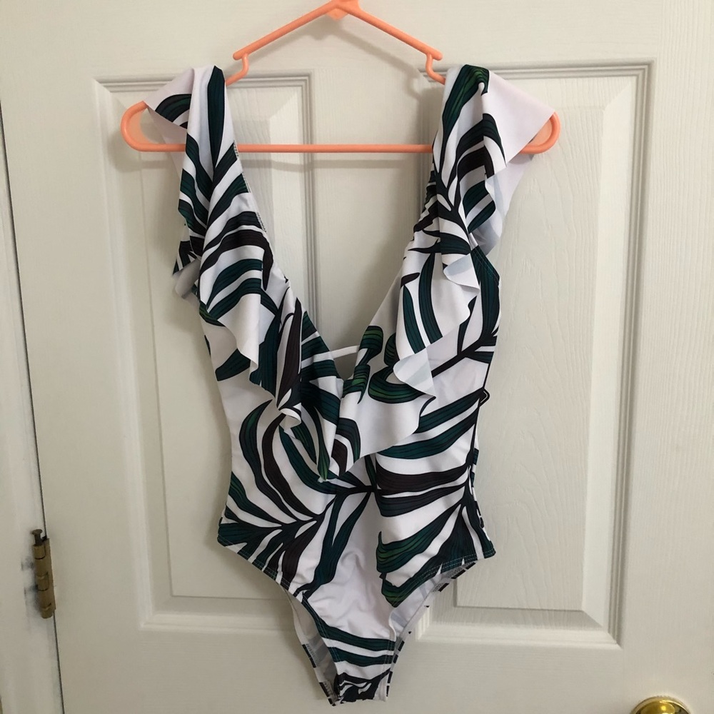 Leaf print one piece bathing suit